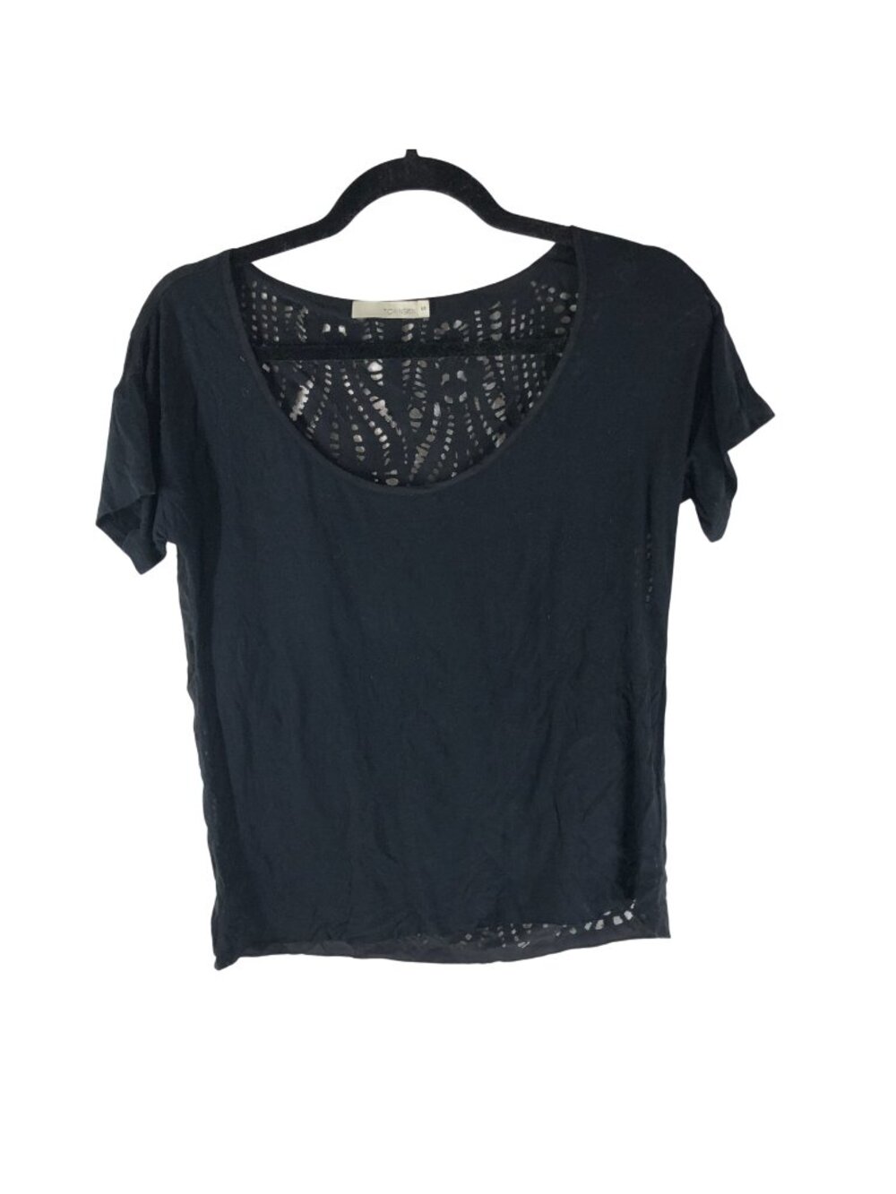 Townsen Black Short Sleeve Sheer Cutout Top Womens Size Small FLAW